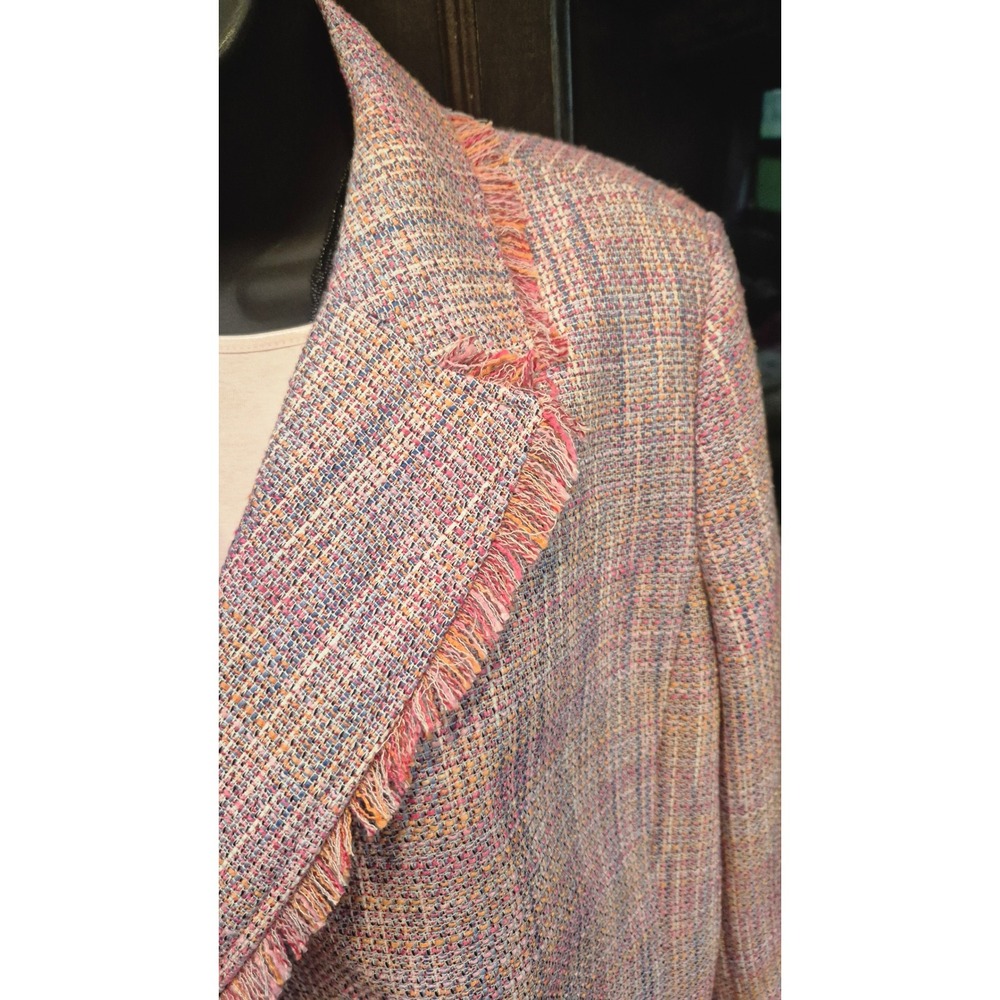 Tweed Fringe Blazer & Pink Tank Set‎ Chic Workwear Outfit Multicolor Jacket 12 - Picture 5 of 17